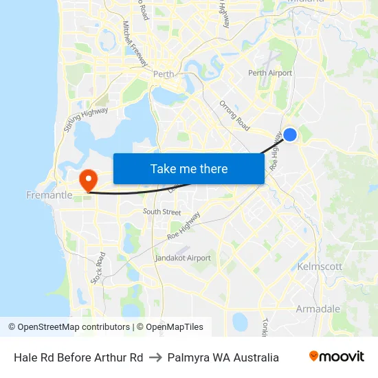 Hale Rd Before Arthur Rd to Palmyra WA Australia map