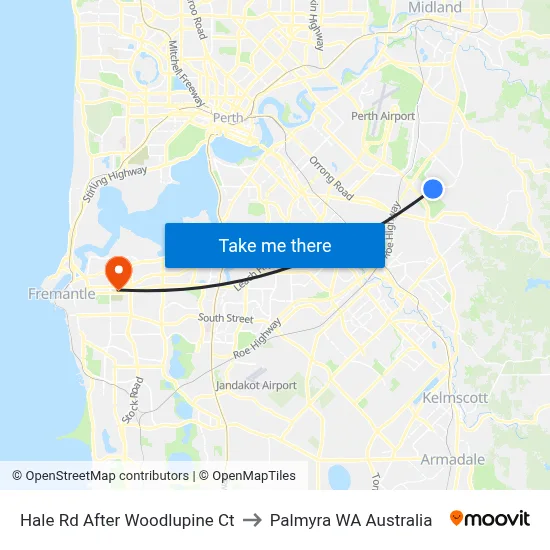 Hale Rd After Woodlupine Ct to Palmyra WA Australia map