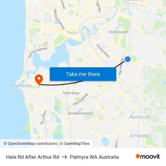 Hale Rd After Arthur Rd to Palmyra WA Australia map