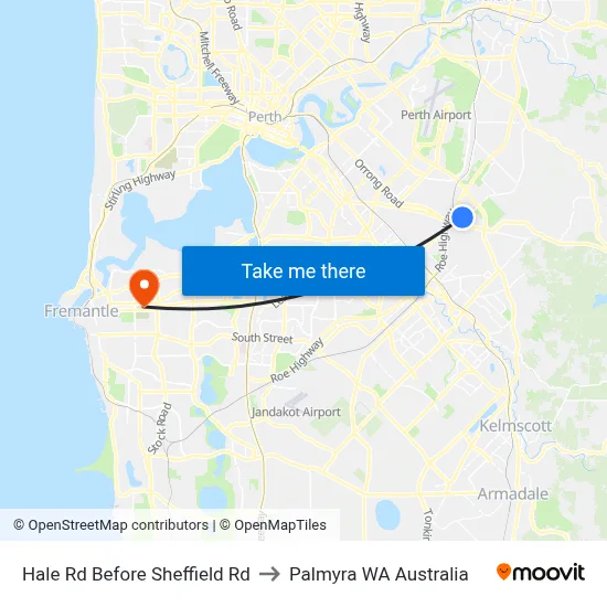 Hale Rd Before Sheffield Rd to Palmyra WA Australia map