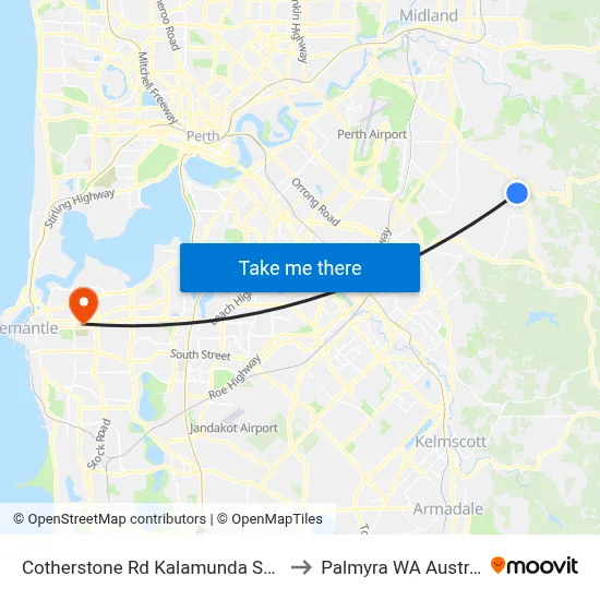 Cotherstone Rd Kalamunda Shs S4 to Palmyra WA Australia map