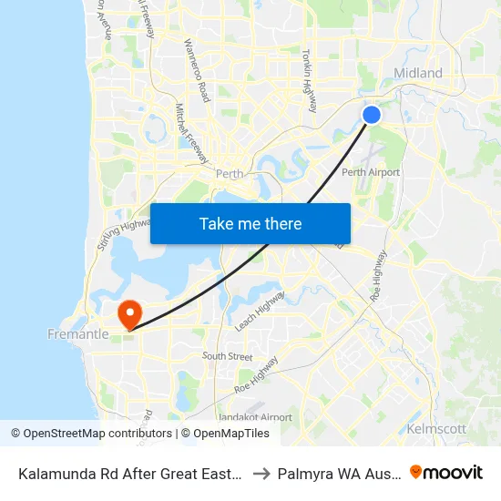 Kalamunda Rd After Great Eastern Hwy to Palmyra WA Australia map