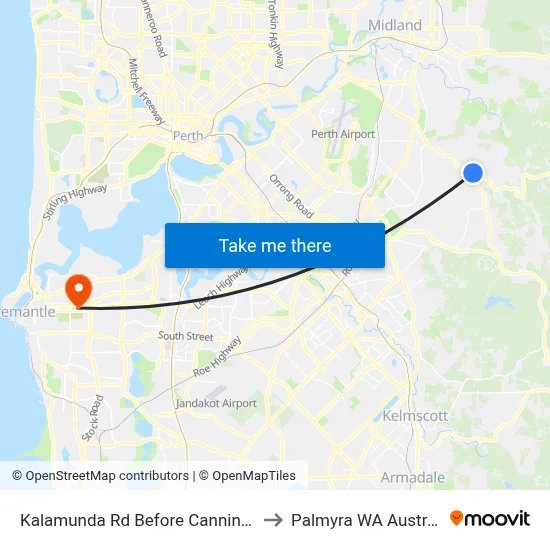Kalamunda Rd Before Canning Rd to Palmyra WA Australia map
