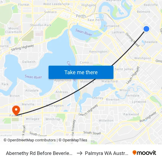 Abernethy Rd Before Beverley Rd to Palmyra WA Australia map