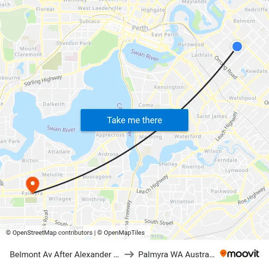 Belmont Av After Alexander Rd to Palmyra WA Australia map