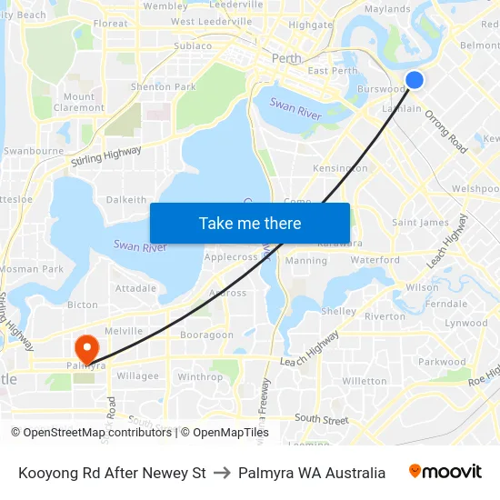 Kooyong Rd After Newey St to Palmyra WA Australia map