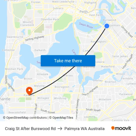 Craig St After Burswood Rd to Palmyra WA Australia map