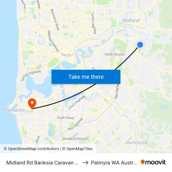 Midland Rd Banksia Caravan Park to Palmyra WA Australia map