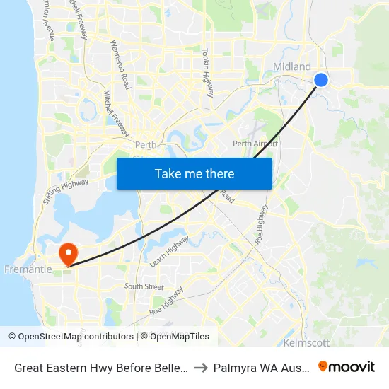 Great Eastern Hwy Before Bellevue Rd to Palmyra WA Australia map