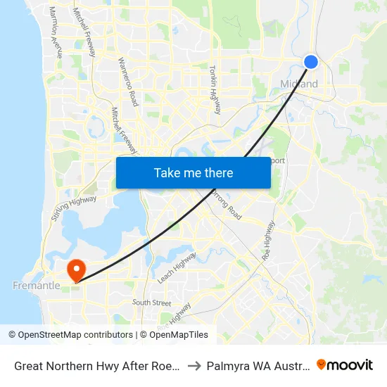 Great Northern Hwy After Roe Hwy to Palmyra WA Australia map