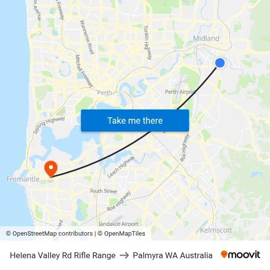 Helena Valley Rd Rifle Range to Palmyra WA Australia map