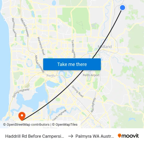 Haddrill Rd Before Campersic Rd to Palmyra WA Australia map