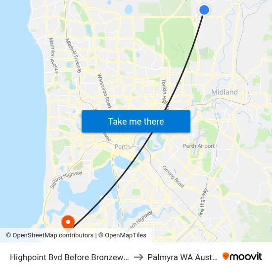 Highpoint Bvd Before Bronzewing Av to Palmyra WA Australia map