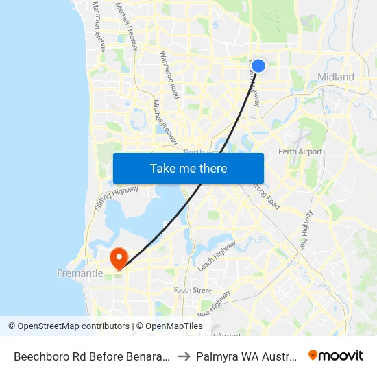 Beechboro Rd Before Benara Rd to Palmyra WA Australia map