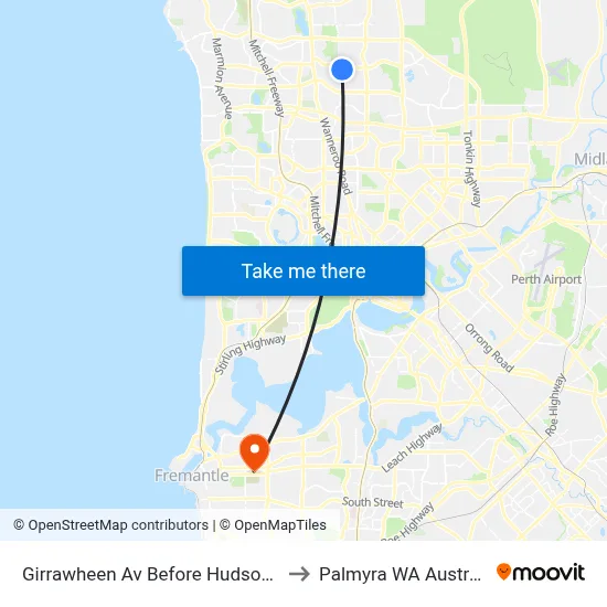 Girrawheen Av Before Hudson Av to Palmyra WA Australia map
