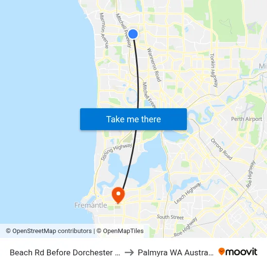 Beach Rd Before Dorchester Av to Palmyra WA Australia map