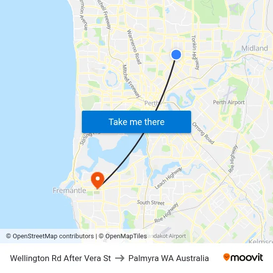 Wellington Rd After Vera St to Palmyra WA Australia map