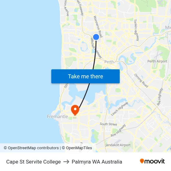Cape St Servite College to Palmyra WA Australia map