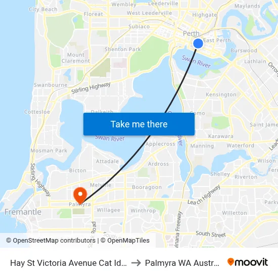 Hay St Victoria Avenue Cat Id 84 to Palmyra WA Australia map