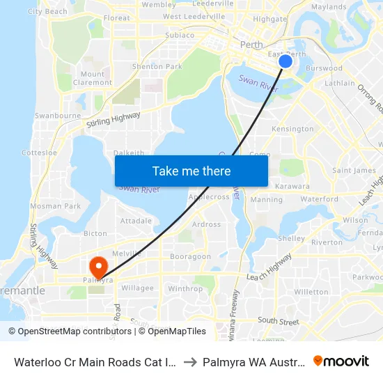 Waterloo Cr Main Roads Cat Id 73 to Palmyra WA Australia map