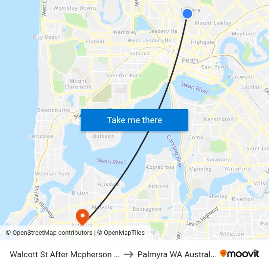 Walcott St After Mcpherson St to Palmyra WA Australia map