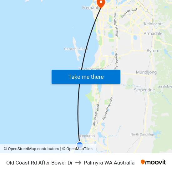 Old Coast Rd After Bower Dr to Palmyra WA Australia map