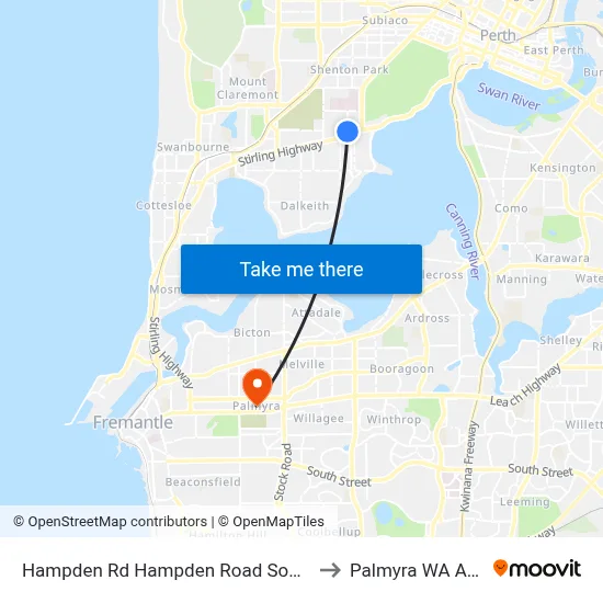 Hampden Rd Hampden Road South Cat Id 128 to Palmyra WA Australia map