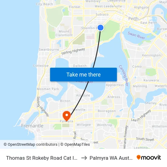Thomas St Rokeby Road Cat Id 136 to Palmyra WA Australia map