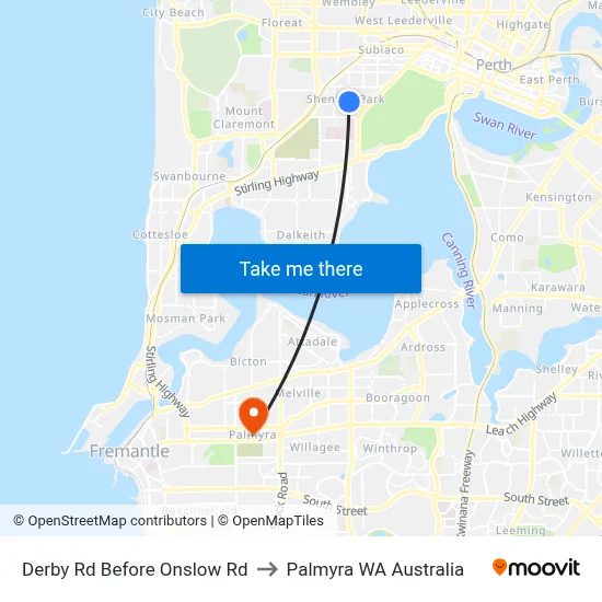 Derby Rd Before Onslow Rd to Palmyra WA Australia map