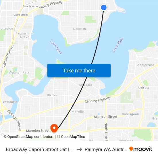 Broadway   Caporn Street Cat Id 124 to Palmyra WA Australia map