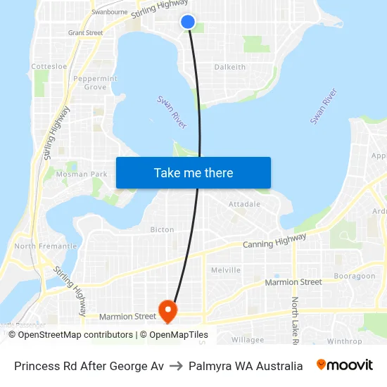 Princess Rd After George Av to Palmyra WA Australia map