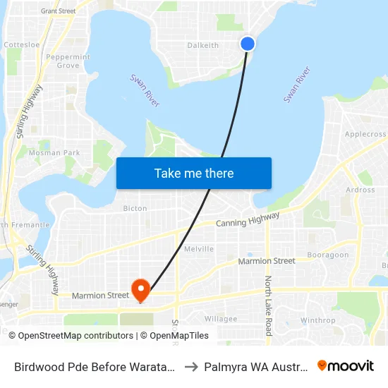 Birdwood Pde Before Waratah Av to Palmyra WA Australia map