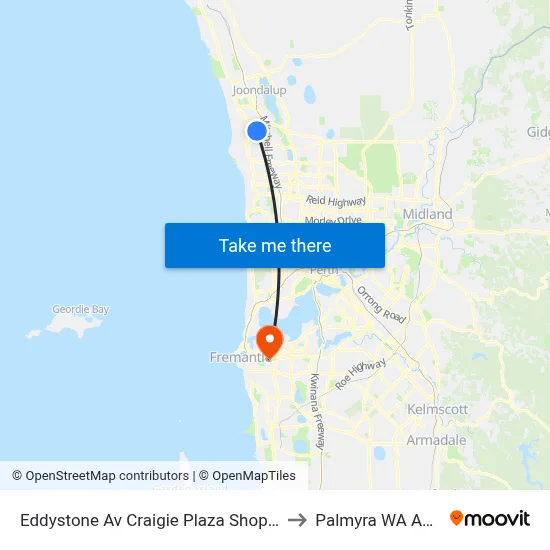 Eddystone Av Craigie Plaza Shopping Centre to Palmyra WA Australia map