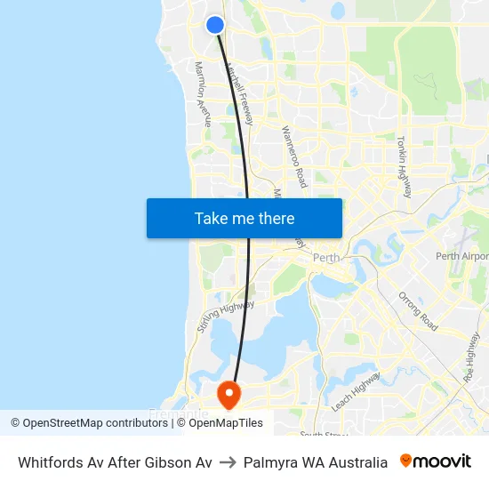 Whitfords Av After Gibson Av to Palmyra WA Australia map