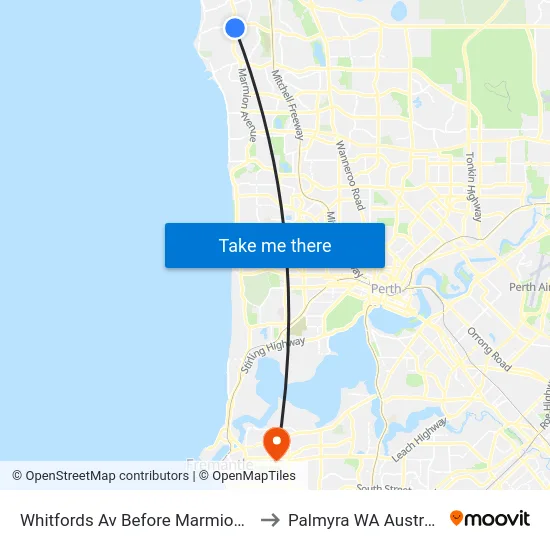 Whitfords Av Before Marmion Av to Palmyra WA Australia map