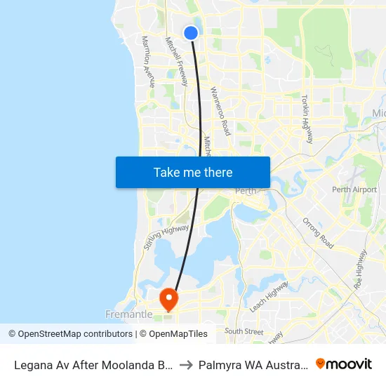 Legana Av After Moolanda Bvd to Palmyra WA Australia map