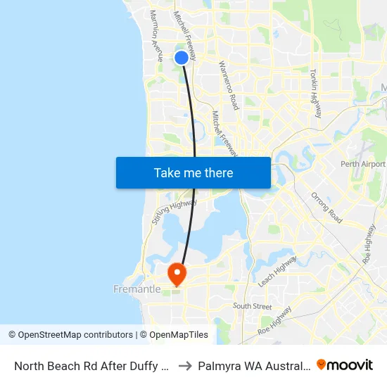 North Beach Rd After Duffy Rd to Palmyra WA Australia map