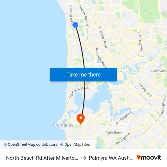 North Beach Rd After Milverton Av to Palmyra WA Australia map