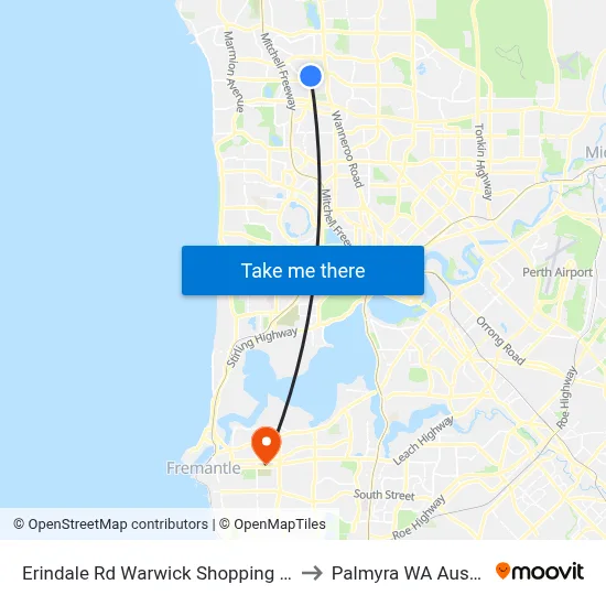 Erindale Rd Warwick Shopping Centre to Palmyra WA Australia map
