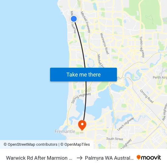 Warwick Rd After Marmion Av to Palmyra WA Australia map
