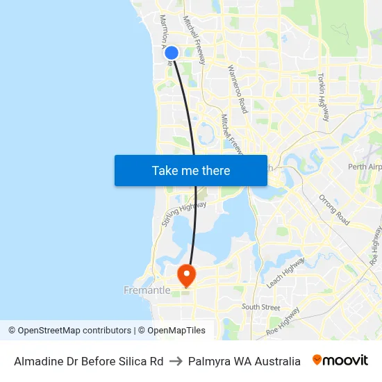Almadine Dr Before Silica Rd to Palmyra WA Australia map