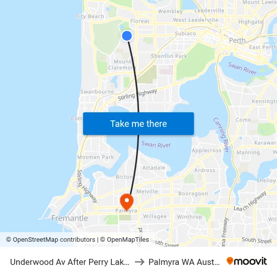 Underwood Av After Perry Lakes Dr to Palmyra WA Australia map