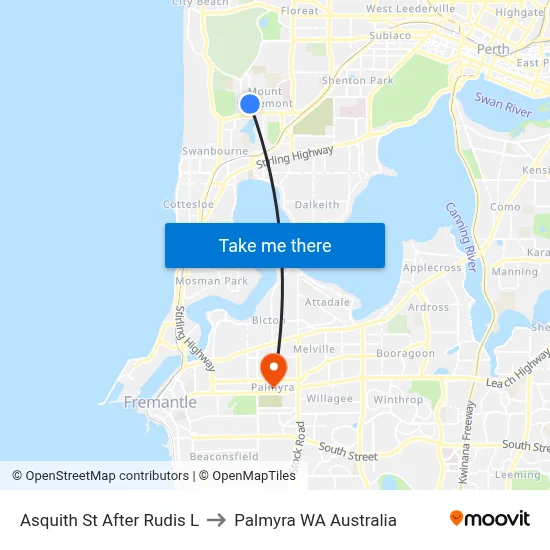 Asquith St After Rudis L to Palmyra WA Australia map