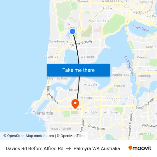Davies Rd Before Alfred Rd to Palmyra WA Australia map