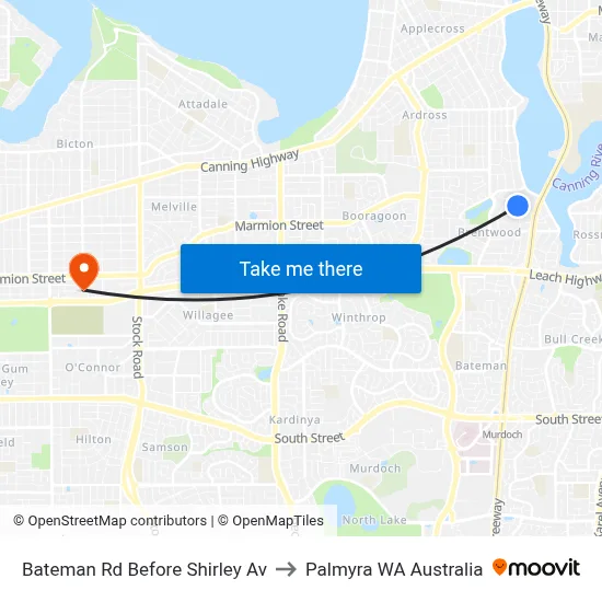 Bateman Rd Before Shirley Av to Palmyra WA Australia map