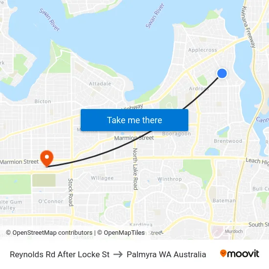 Reynolds Rd After Locke St to Palmyra WA Australia map