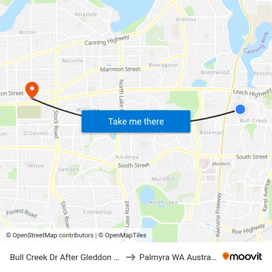 Bull Creek Dr After Gleddon Rd to Palmyra WA Australia map