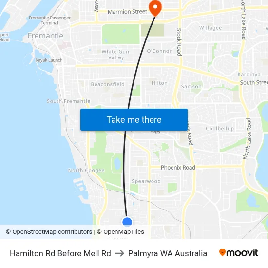 Hamilton Rd Before Mell Rd to Palmyra WA Australia map