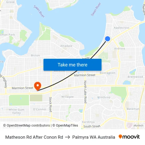 Matheson Rd After Conon Rd to Palmyra WA Australia map