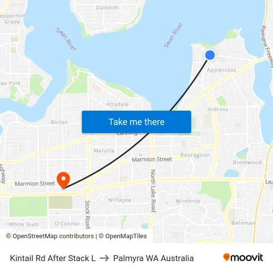 Kintail Rd After Stack L to Palmyra WA Australia map